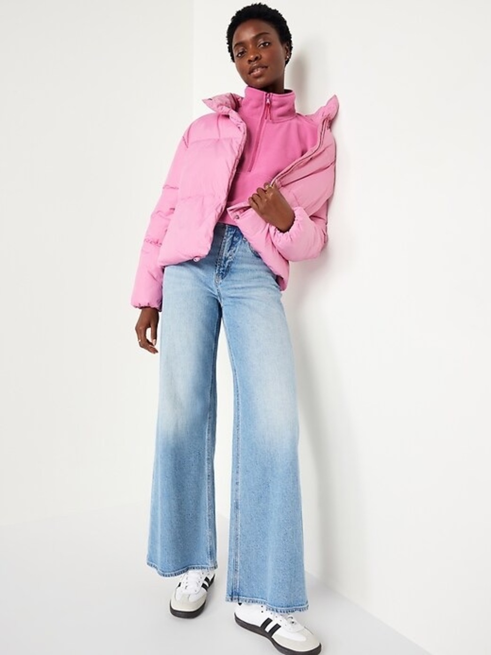 Old Navy Quilter Puffer Jacket Coat Barbiecore Pink Funnel Collar Casual Classic